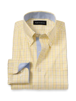 Comfort Stretch Non-Iron Check Dress Shirt With Contrast Trim - Yellow