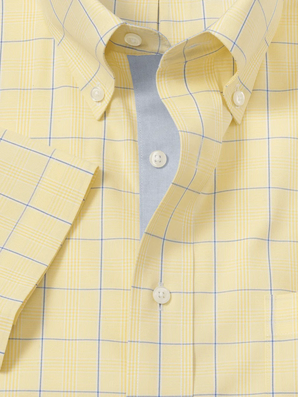Comfort Stretch Non-Iron Check Dress Shirt With Contrast Trim - Yellow