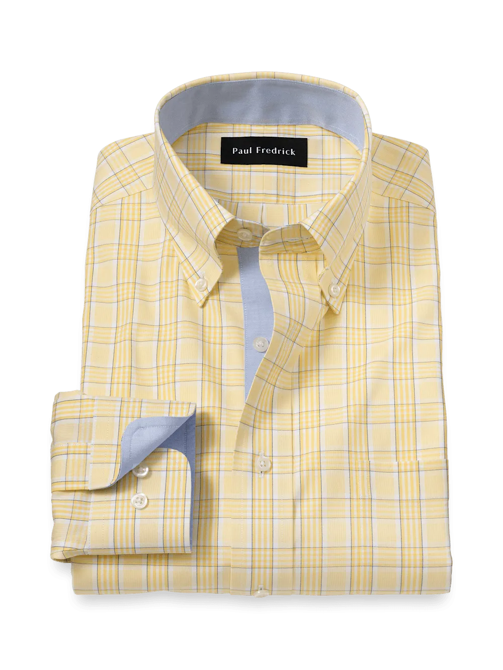 Comfort Stretch Non-Iron Check Dress Shirt With Contrast Trim - Yellow