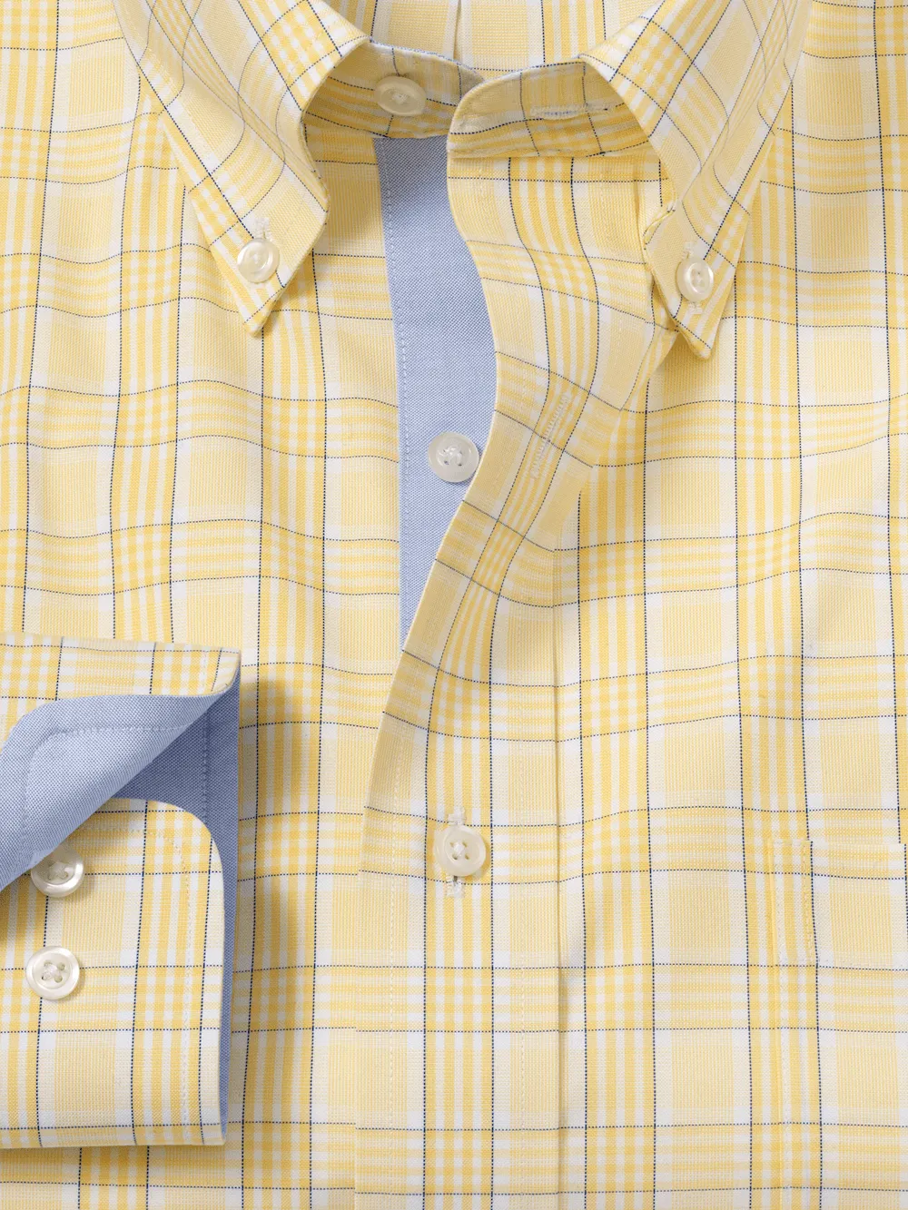 Comfort Stretch Non-Iron Check Dress Shirt With Contrast Trim - Yellow