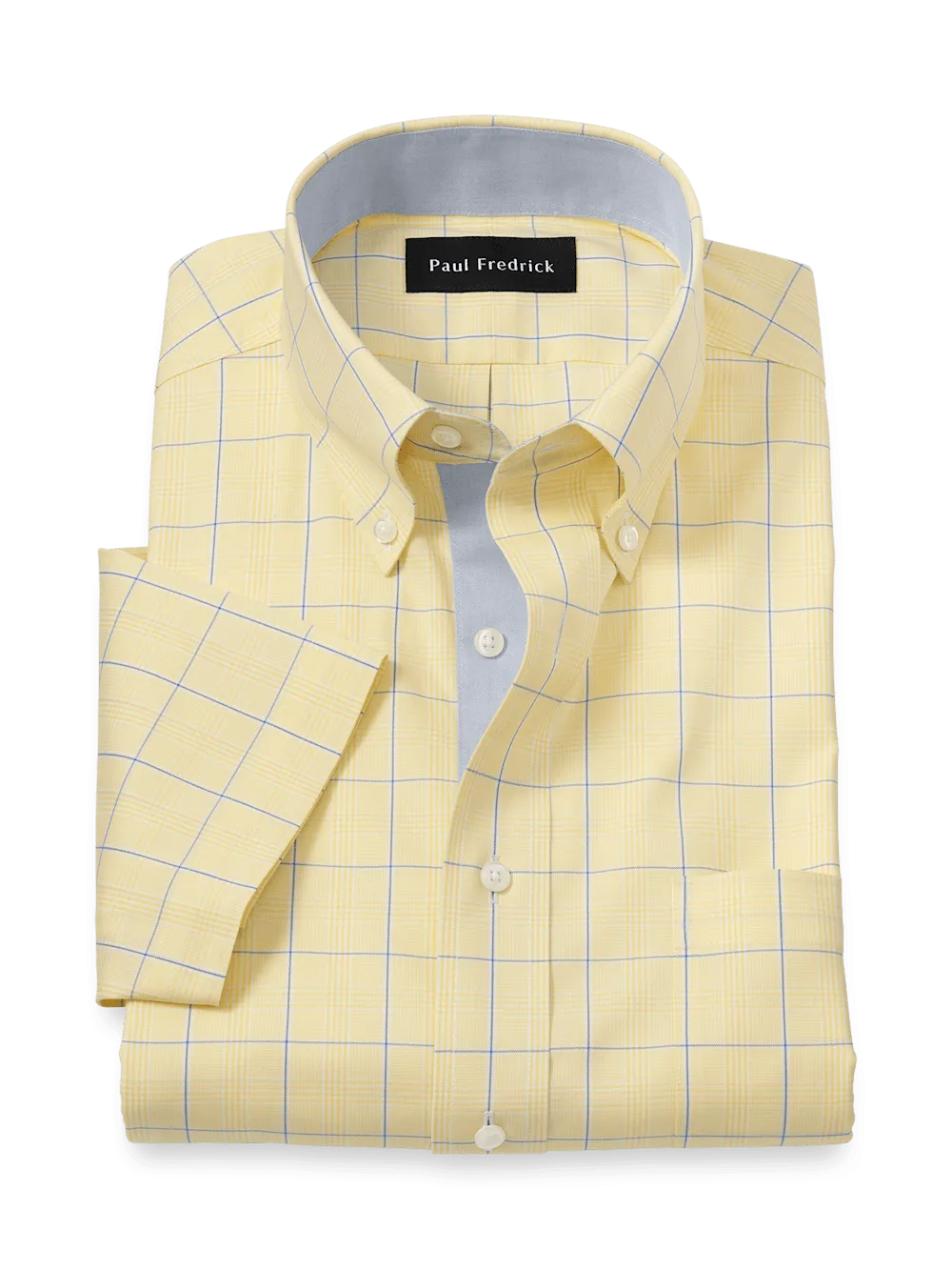 Comfort Stretch Non-Iron Check Dress Shirt With Contrast Trim - Yellow