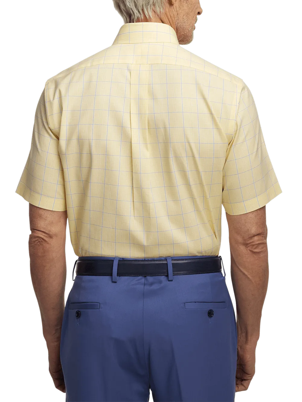 Comfort Stretch Non-Iron Check Dress Shirt With Contrast Trim - Yellow