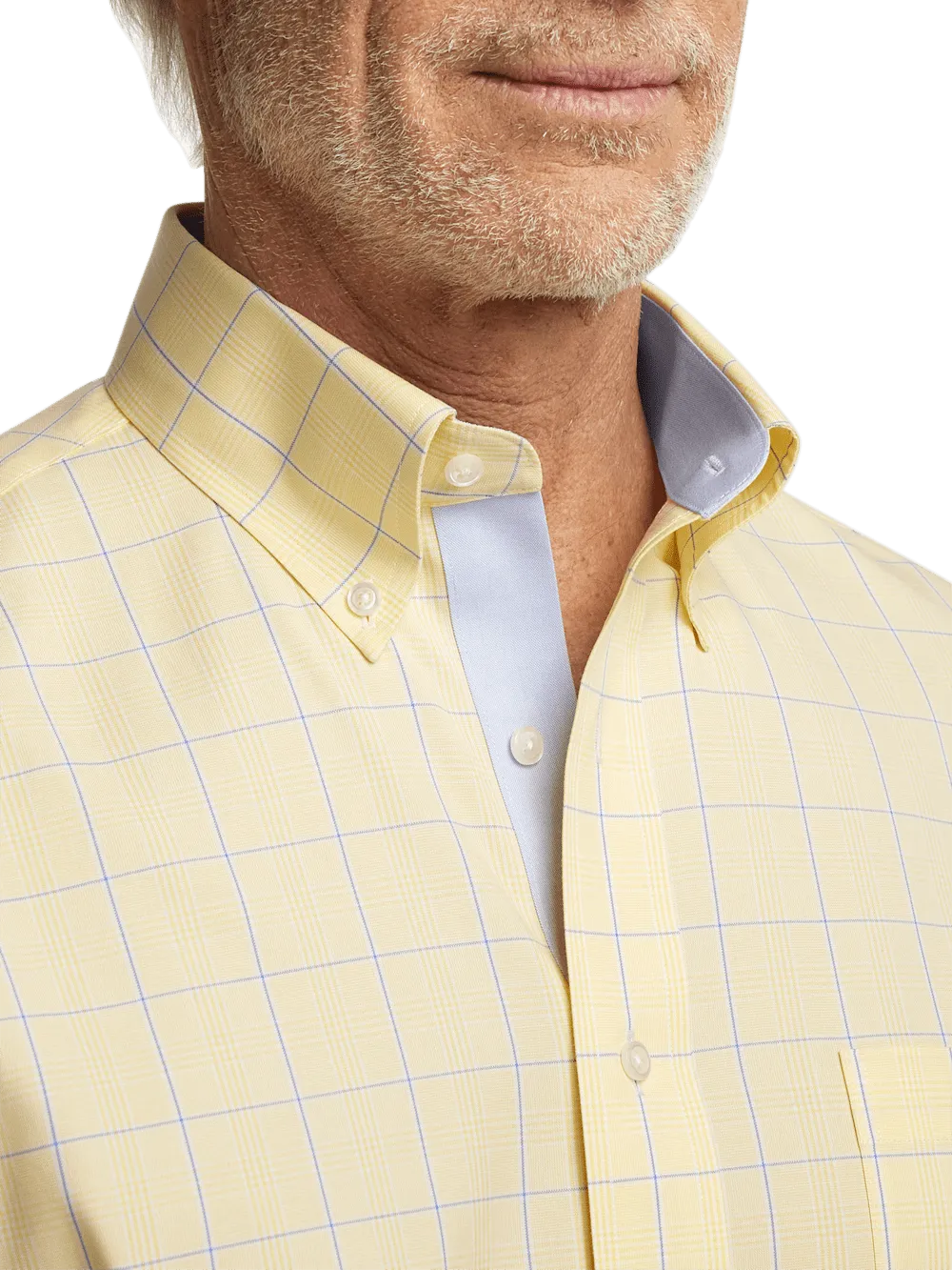 Comfort Stretch Non-Iron Check Dress Shirt With Contrast Trim - Yellow