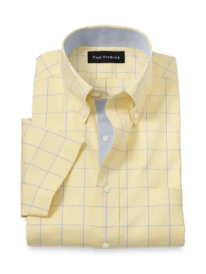Comfort Stretch Non-Iron Check Dress Shirt With Contrast Trim - Yellow