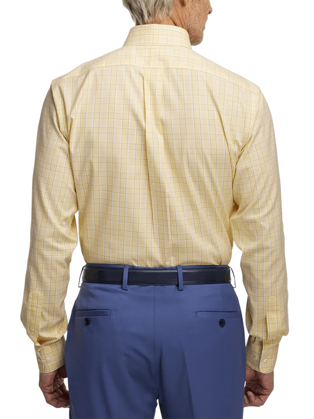 Comfort Stretch Non-Iron Check Dress Shirt With Contrast Trim - Yellow
