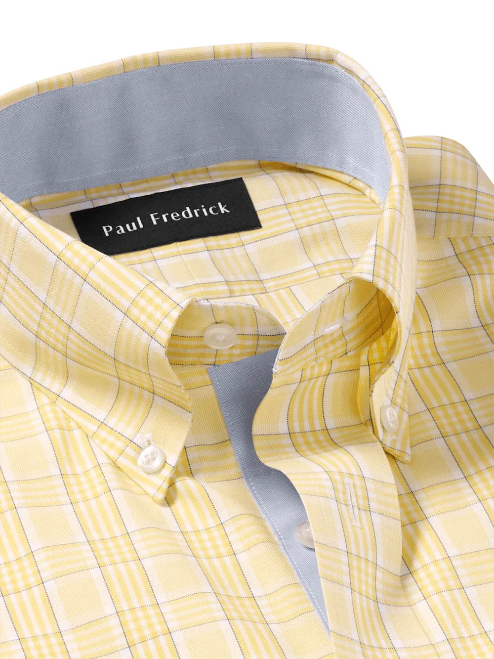 Comfort Stretch Non-Iron Check Dress Shirt With Contrast Trim - Yellow