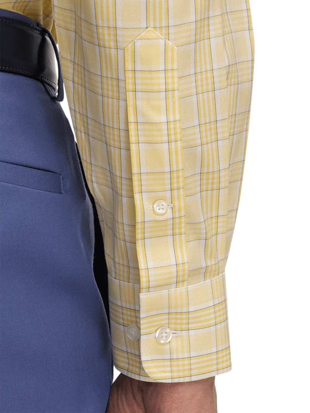Comfort Stretch Non-Iron Check Dress Shirt With Contrast Trim - Yellow
