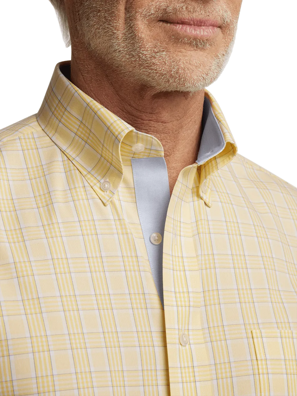 Comfort Stretch Non-Iron Check Dress Shirt With Contrast Trim - Yellow