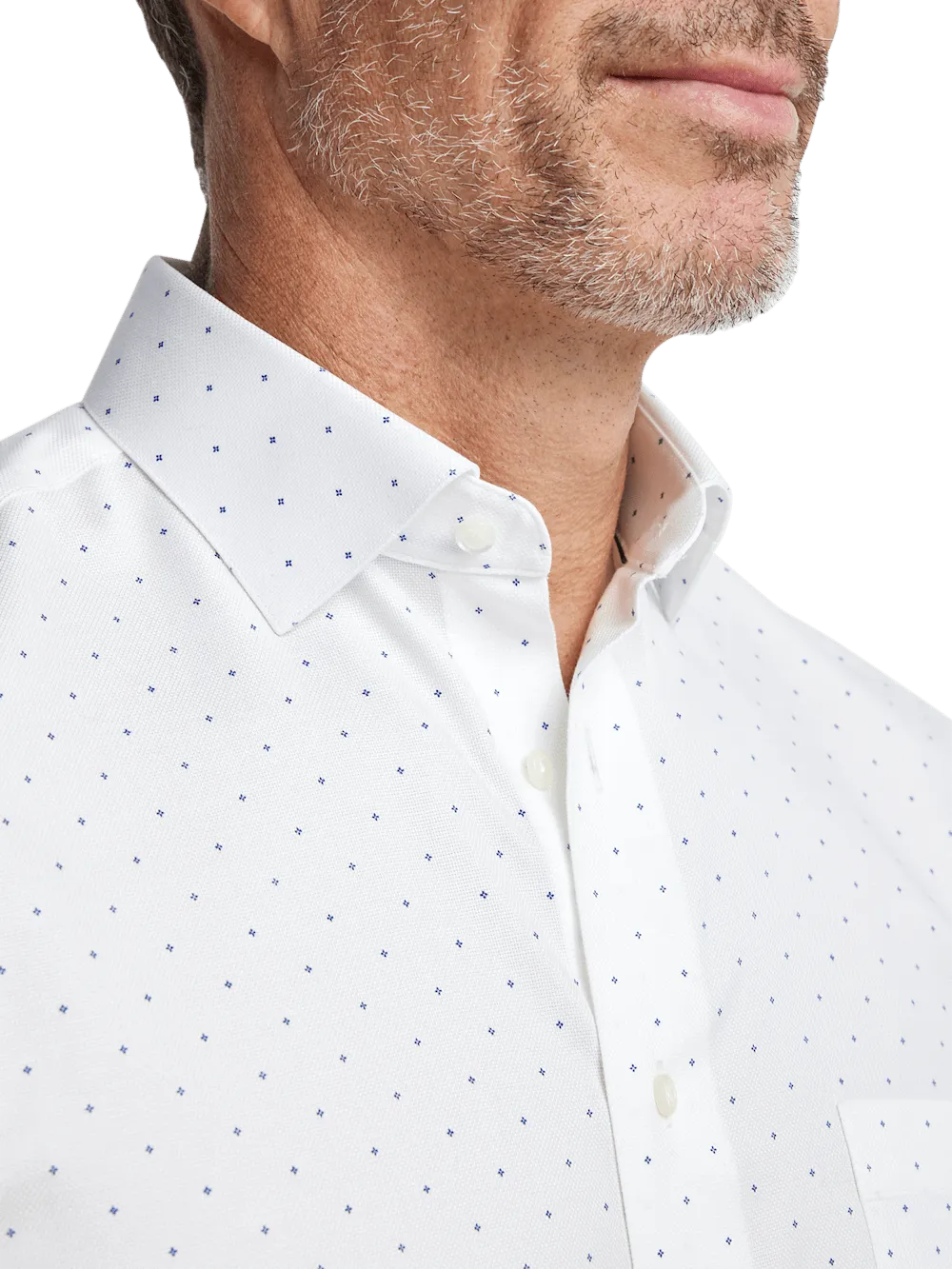 Comfort Stretch Non-Iron Geometric Dress Shirt - White/blue