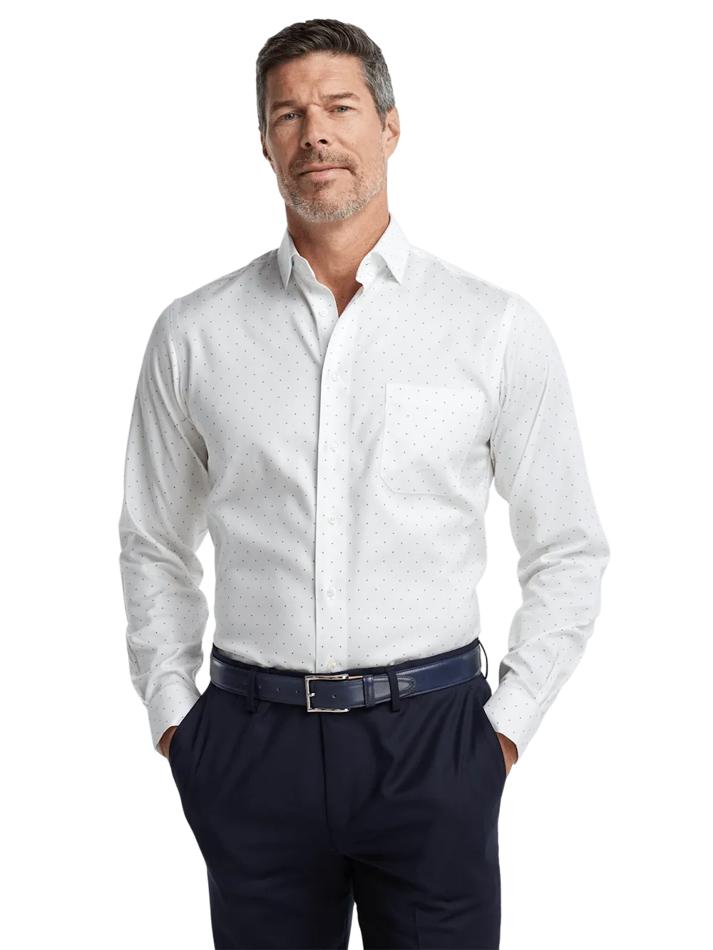 Comfort Stretch Non-Iron Geometric Dress Shirt - White/blue