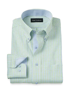 Comfort Stretch Non-Iron Gingham Dress Shirt With Contrast Trim - Blue/green