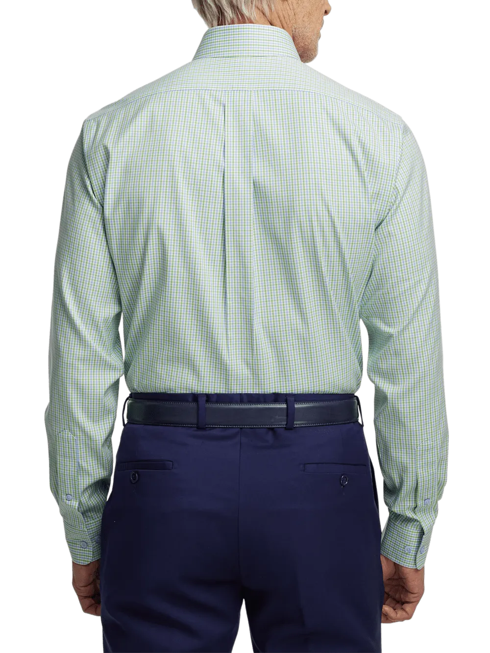 Comfort Stretch Non-Iron Gingham Dress Shirt With Contrast Trim - Blue/green