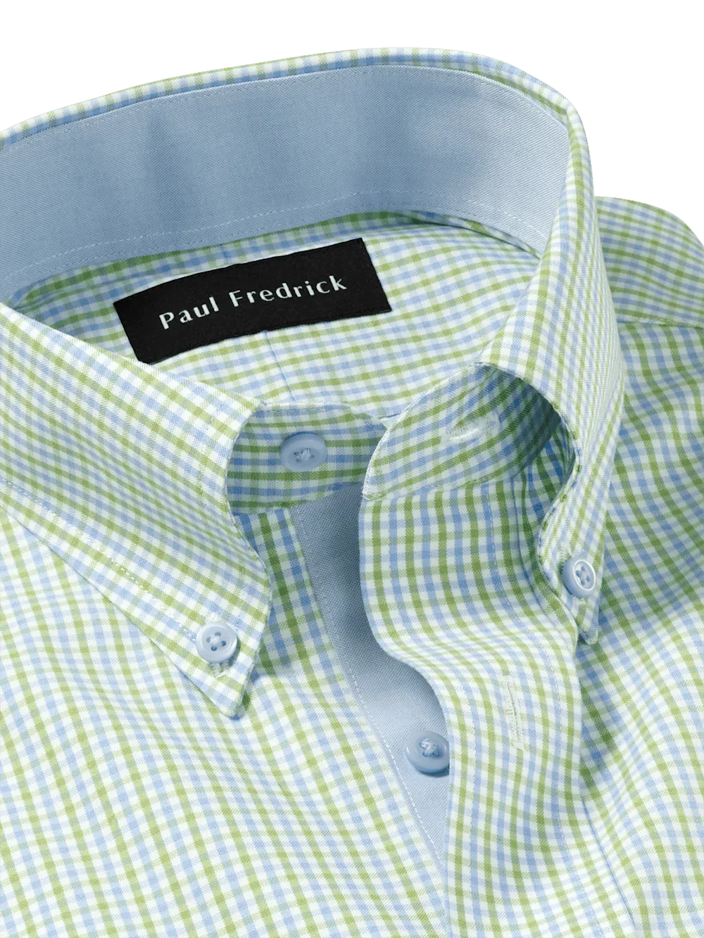 Comfort Stretch Non-Iron Gingham Dress Shirt With Contrast Trim - Blue/green