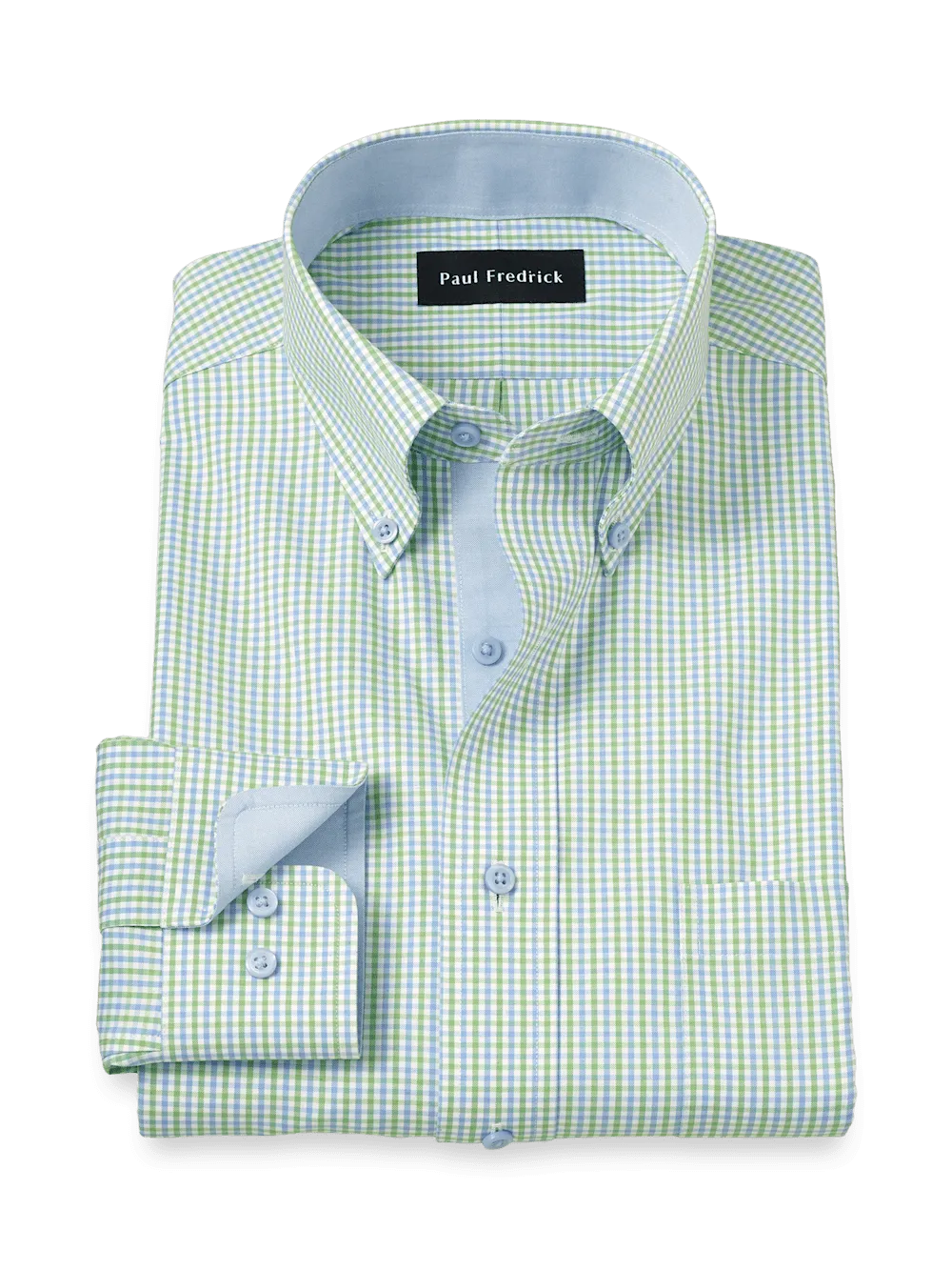 Comfort Stretch Non-Iron Gingham Dress Shirt With Contrast Trim - Blue/green