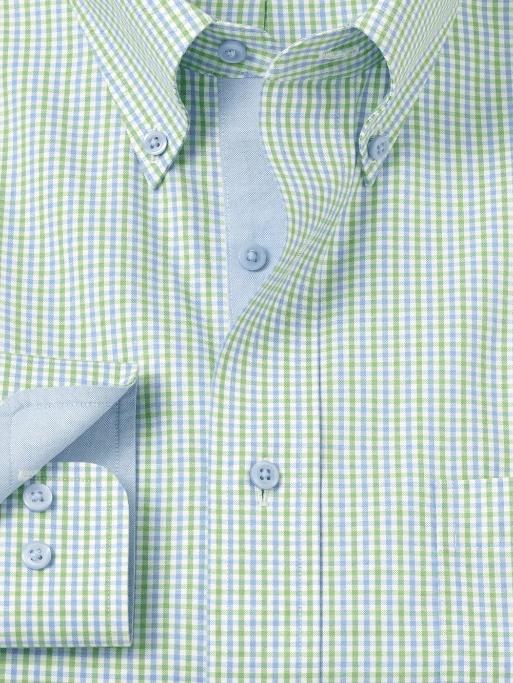 Comfort Stretch Non-Iron Gingham Dress Shirt With Contrast Trim - Blue/green