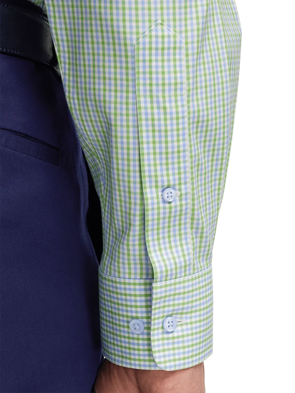 Comfort Stretch Non-Iron Gingham Dress Shirt With Contrast Trim - Blue/green