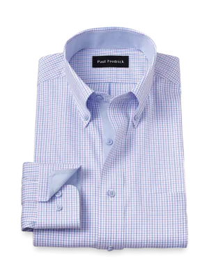 Comfort Stretch Non-Iron Gingham Dress Shirt With Contrast Trim - Blue/purple