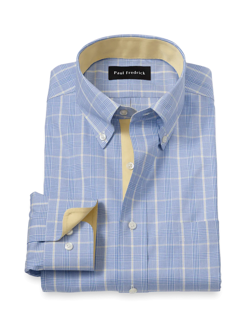 Comfort Stretch Non-Iron Glen Plaid Dress Shirt With Contrast Trim - Blue