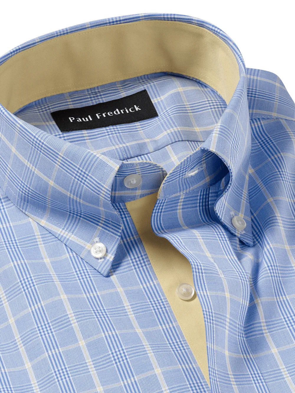 Comfort Stretch Non-Iron Glen Plaid Dress Shirt With Contrast Trim - Blue