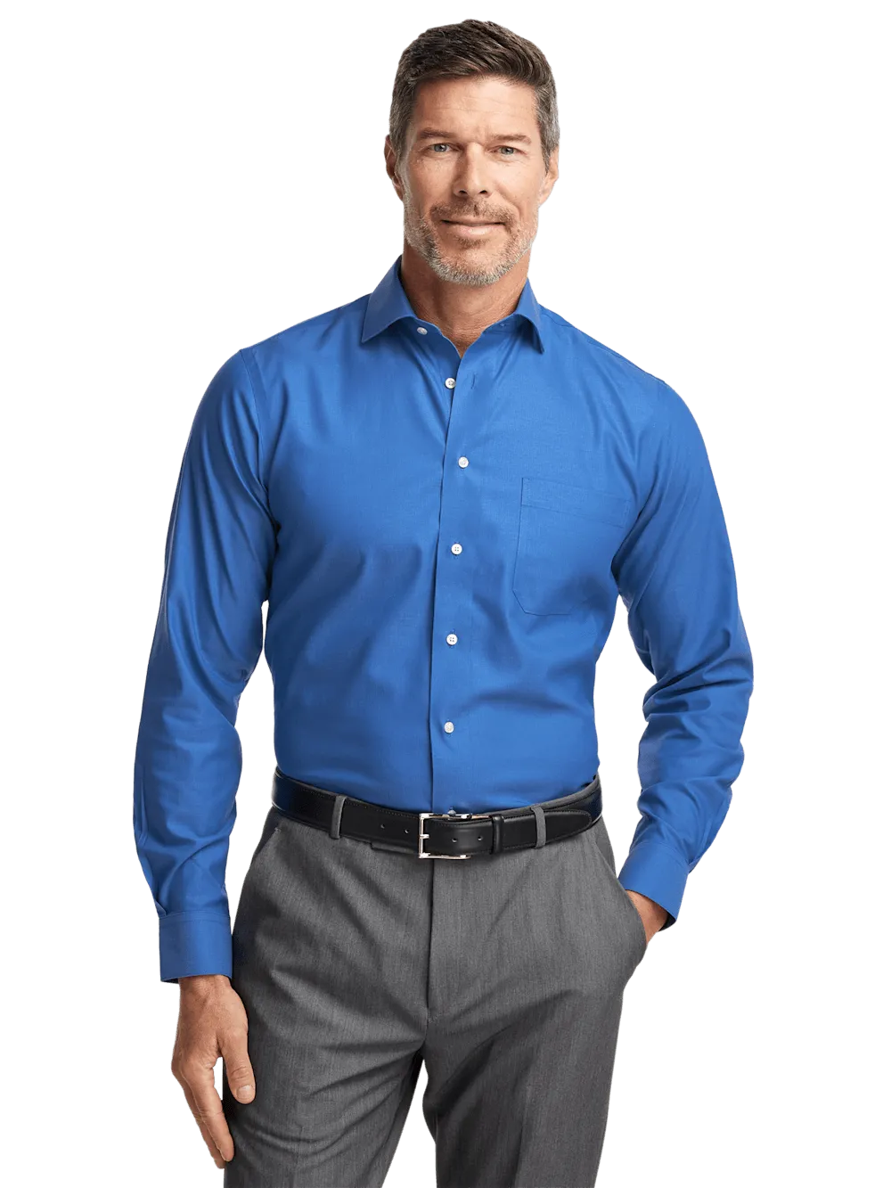 Comfort Stretch Non-Iron Herringbone Dress Shirt - Cobalt