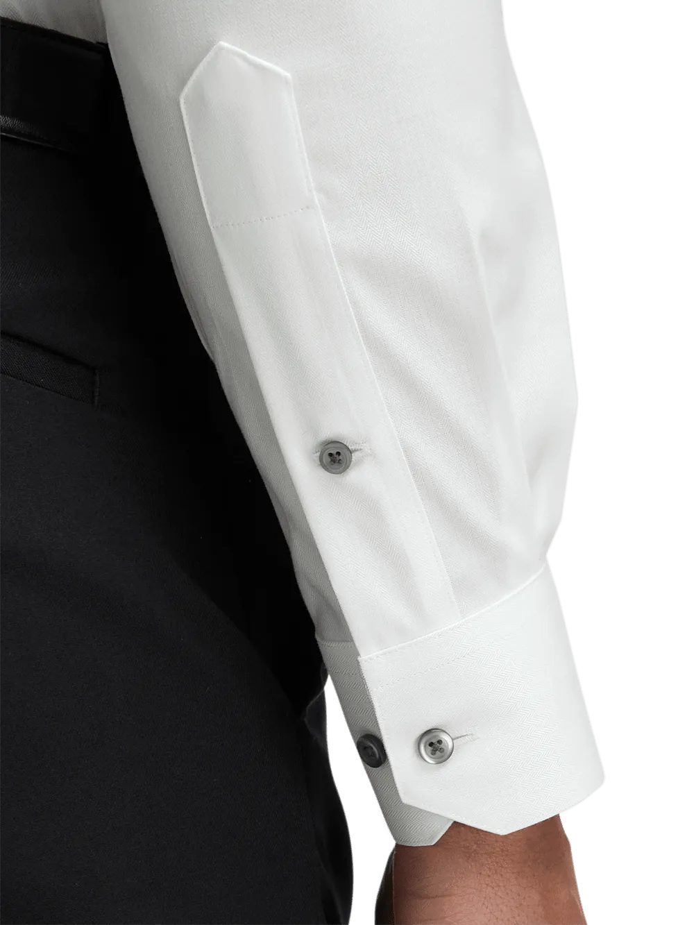Comfort Stretch Non-Iron Herringbone Dress Shirt - White/black