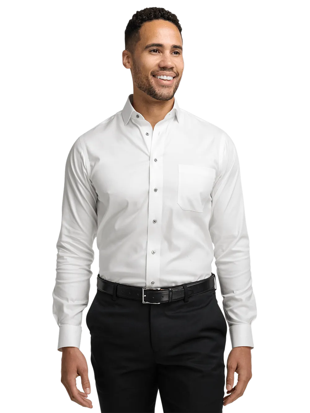 Comfort Stretch Non-Iron Herringbone Dress Shirt - White/black