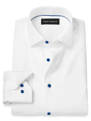 Comfort Stretch Non-Iron Herringbone Dress Shirt - White/cobalt