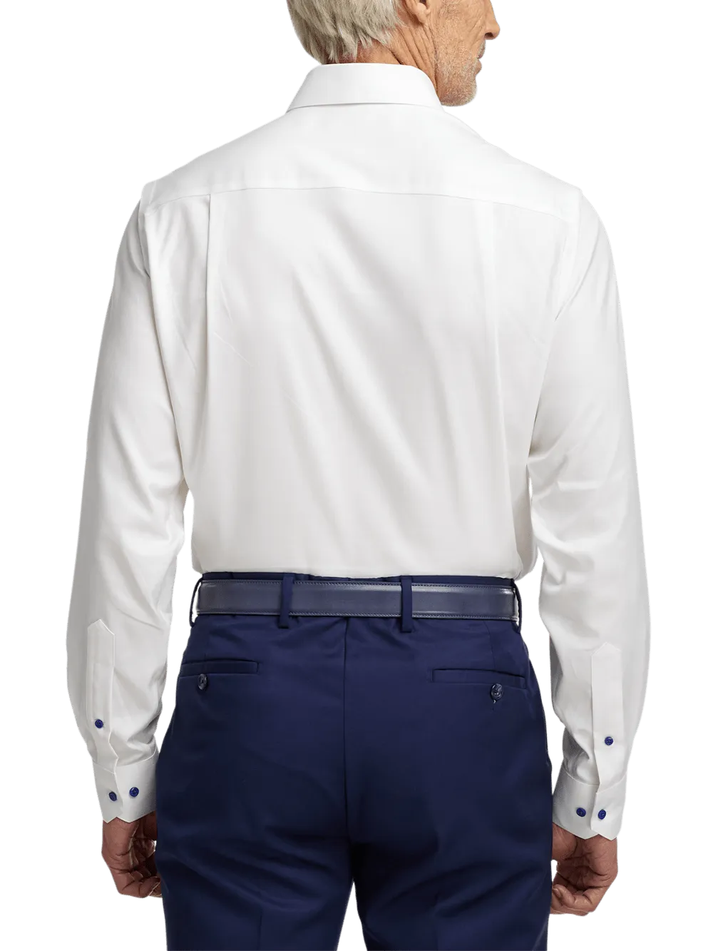 Comfort Stretch Non-Iron Herringbone Dress Shirt - White/cobalt