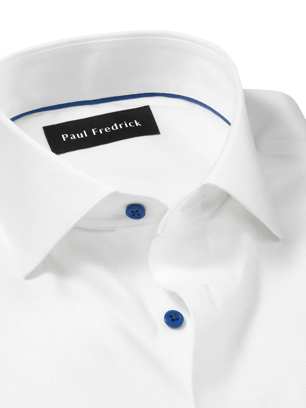 Comfort Stretch Non-Iron Herringbone Dress Shirt - White/cobalt