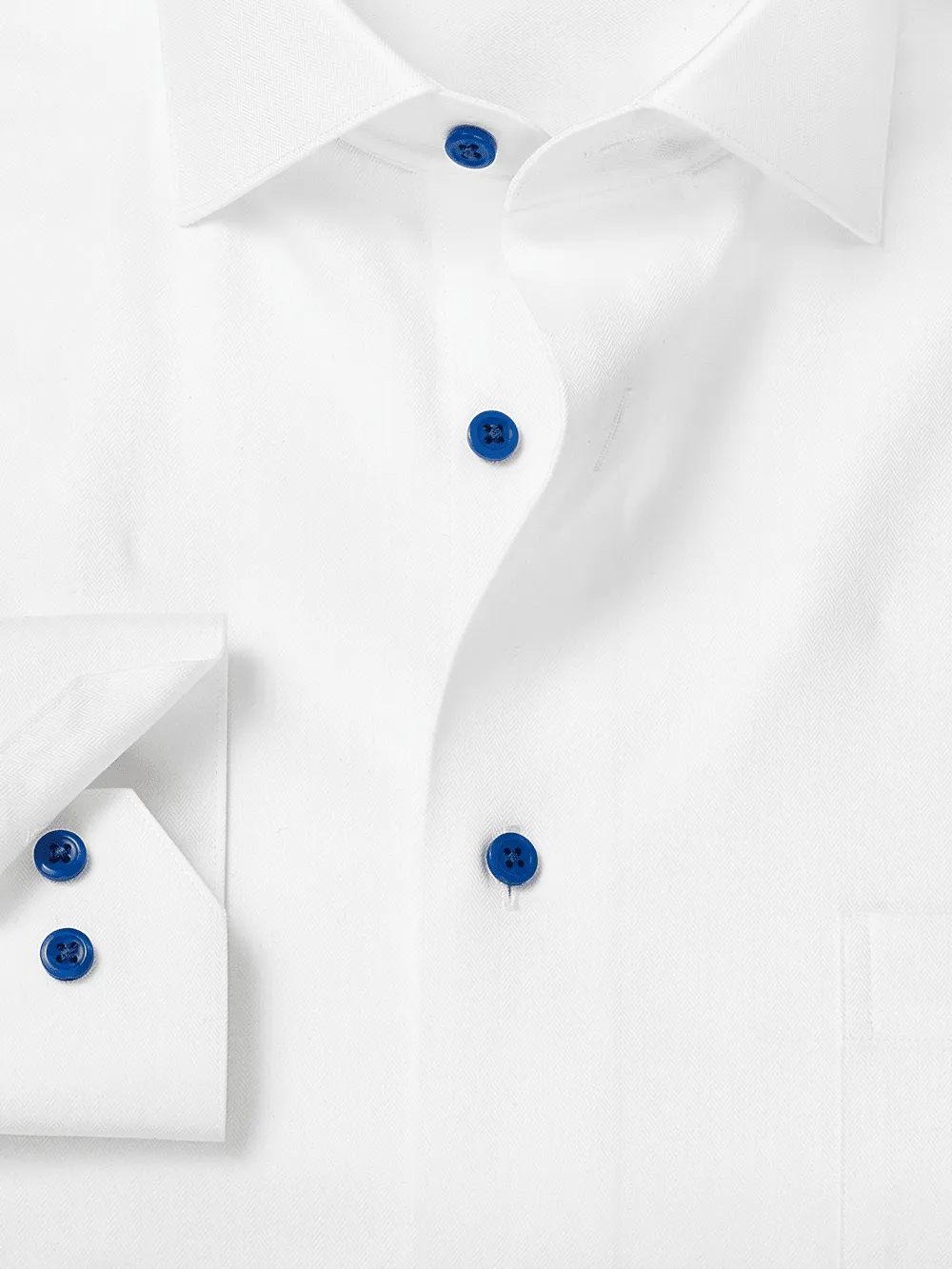 Comfort Stretch Non-Iron Herringbone Dress Shirt - White/cobalt