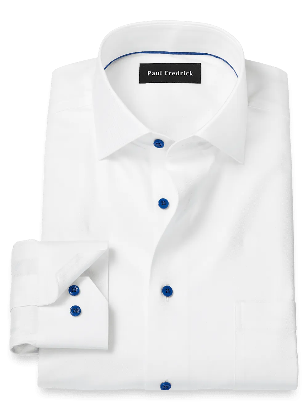 Comfort Stretch Non-Iron Herringbone Dress Shirt - White/cobalt