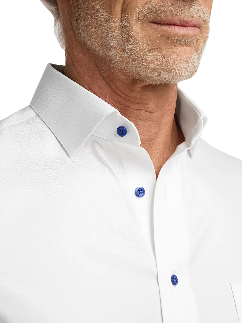 Comfort Stretch Non-Iron Herringbone Dress Shirt - White/cobalt