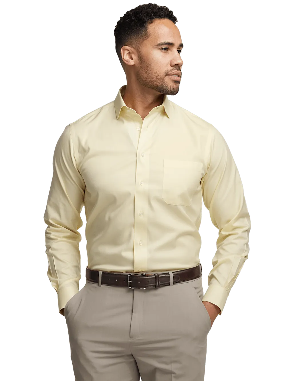 Comfort Stretch Non-Iron Herringbone Dress Shirt - Yellow
