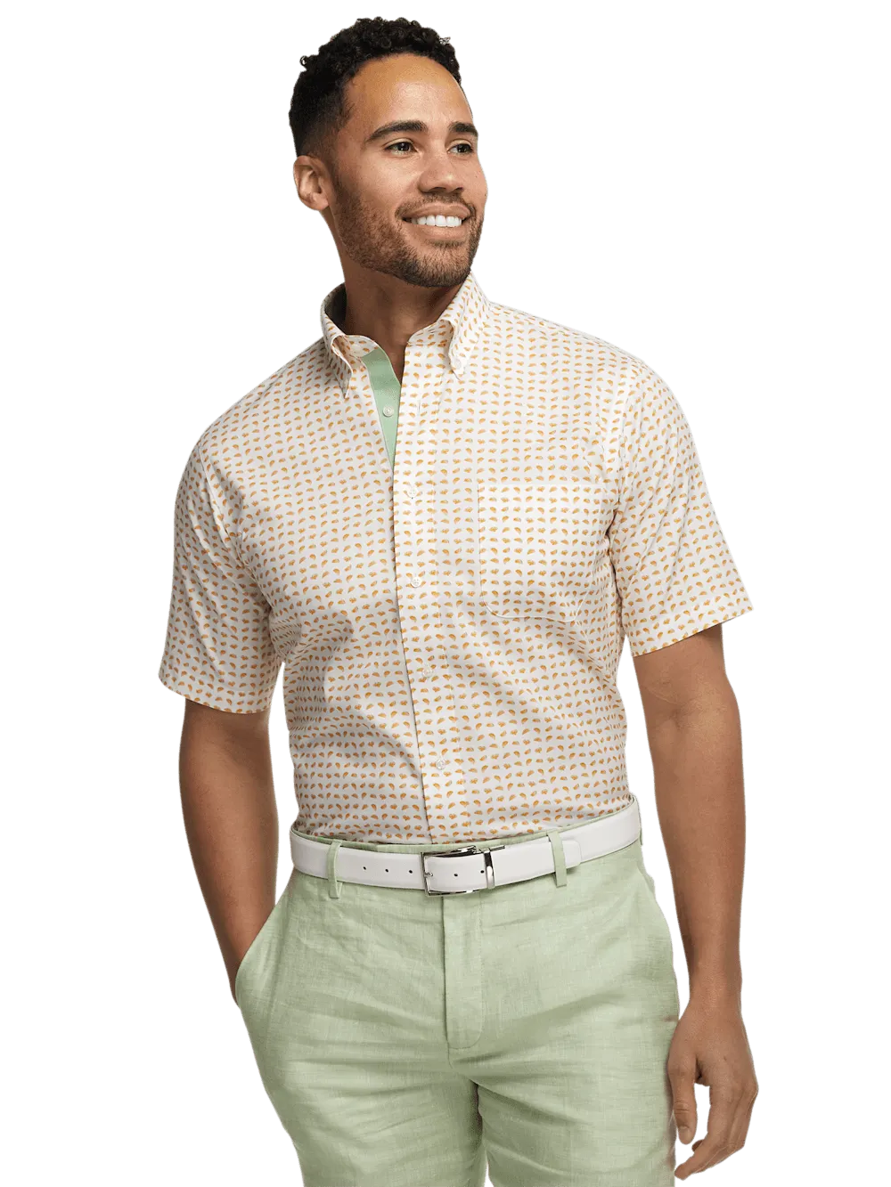 Comfort Stretch Non-Iron Novelty Dress Shirt With Contrast Trim - White/melon