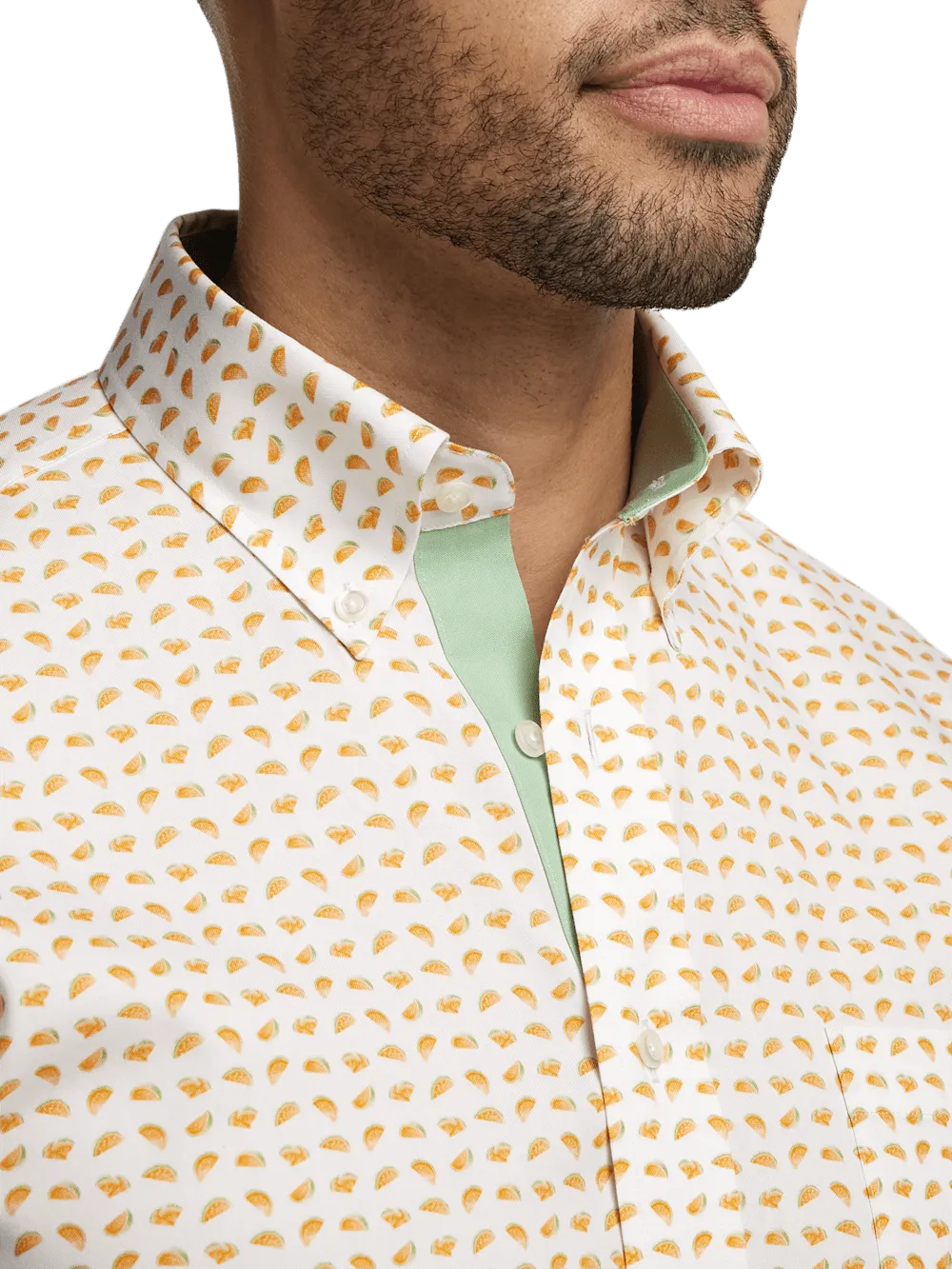 Comfort Stretch Non-Iron Novelty Dress Shirt With Contrast Trim - White/melon