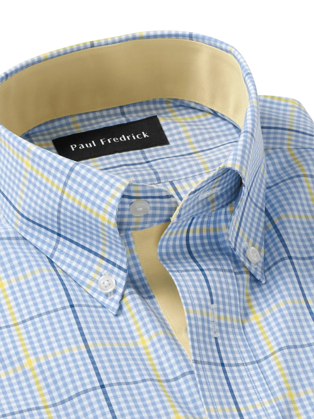 Comfort Stretch Non-Iron Plaid Dress Shirt With Contrast Trim - Blue/yellow