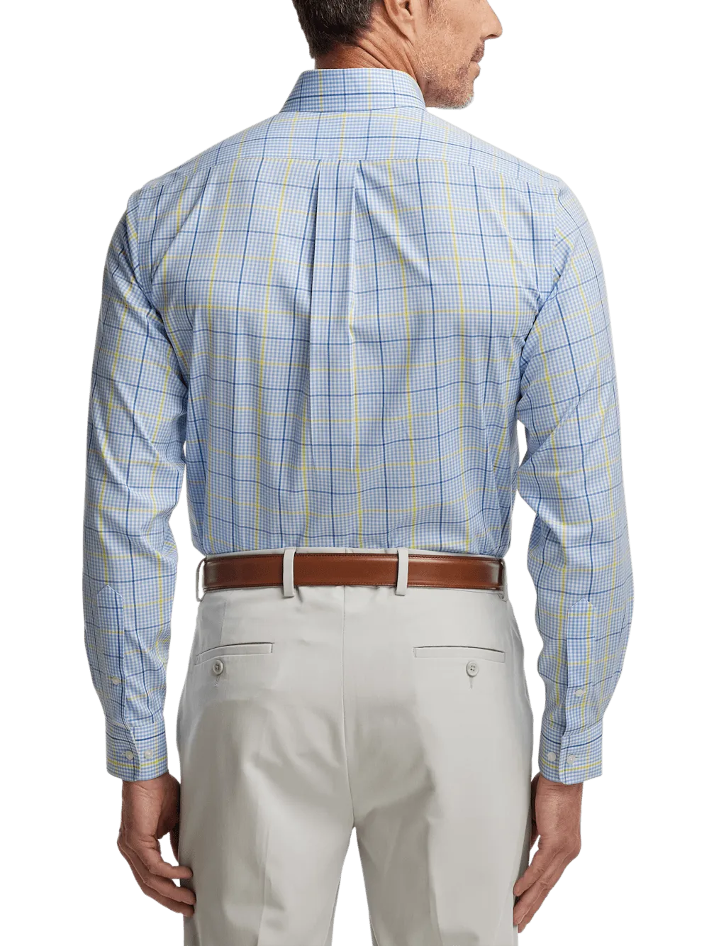 Comfort Stretch Non-Iron Plaid Dress Shirt With Contrast Trim - Blue/yellow