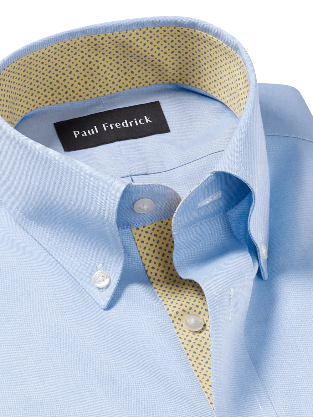 Comfort Stretch Non-Iron Solid Dress Shirt With Contrast Trim - Blue/yellow
