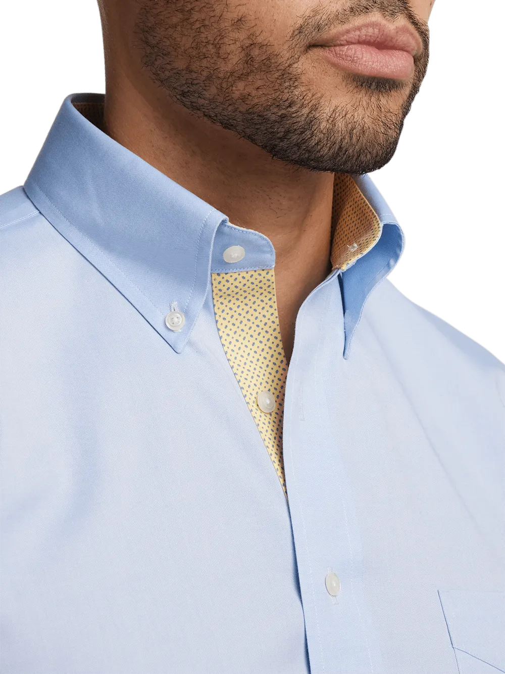 Comfort Stretch Non-Iron Solid Dress Shirt With Contrast Trim - Blue/yellow