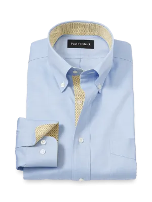 Comfort Stretch Non-Iron Solid Dress Shirt With Contrast Trim - Blue/yellow