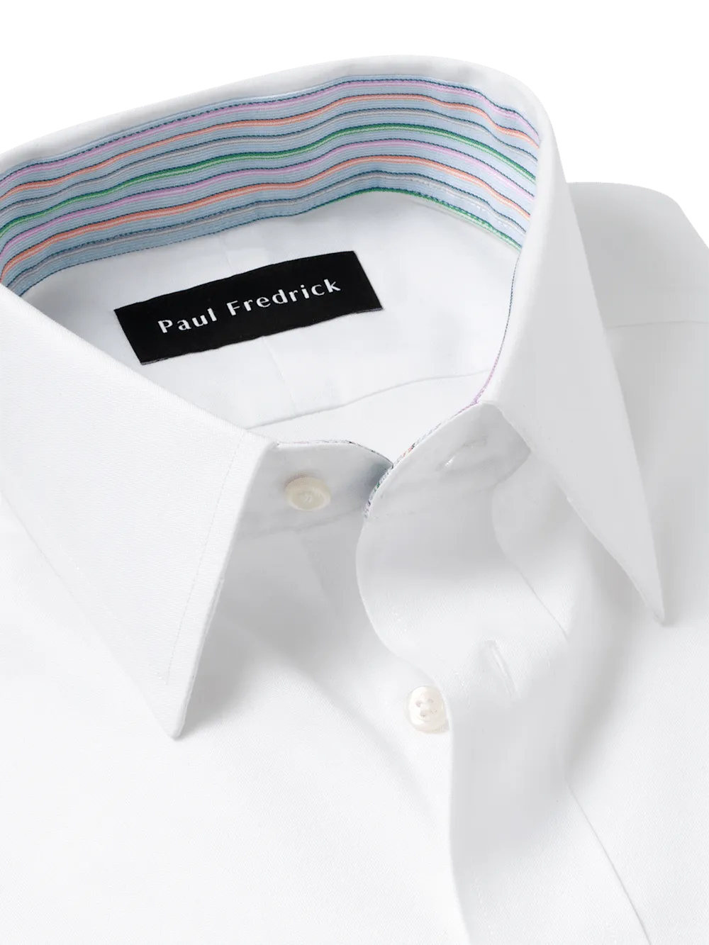 Comfort Stretch Non-Iron Solid Dress Shirt With Contrast Trim - White