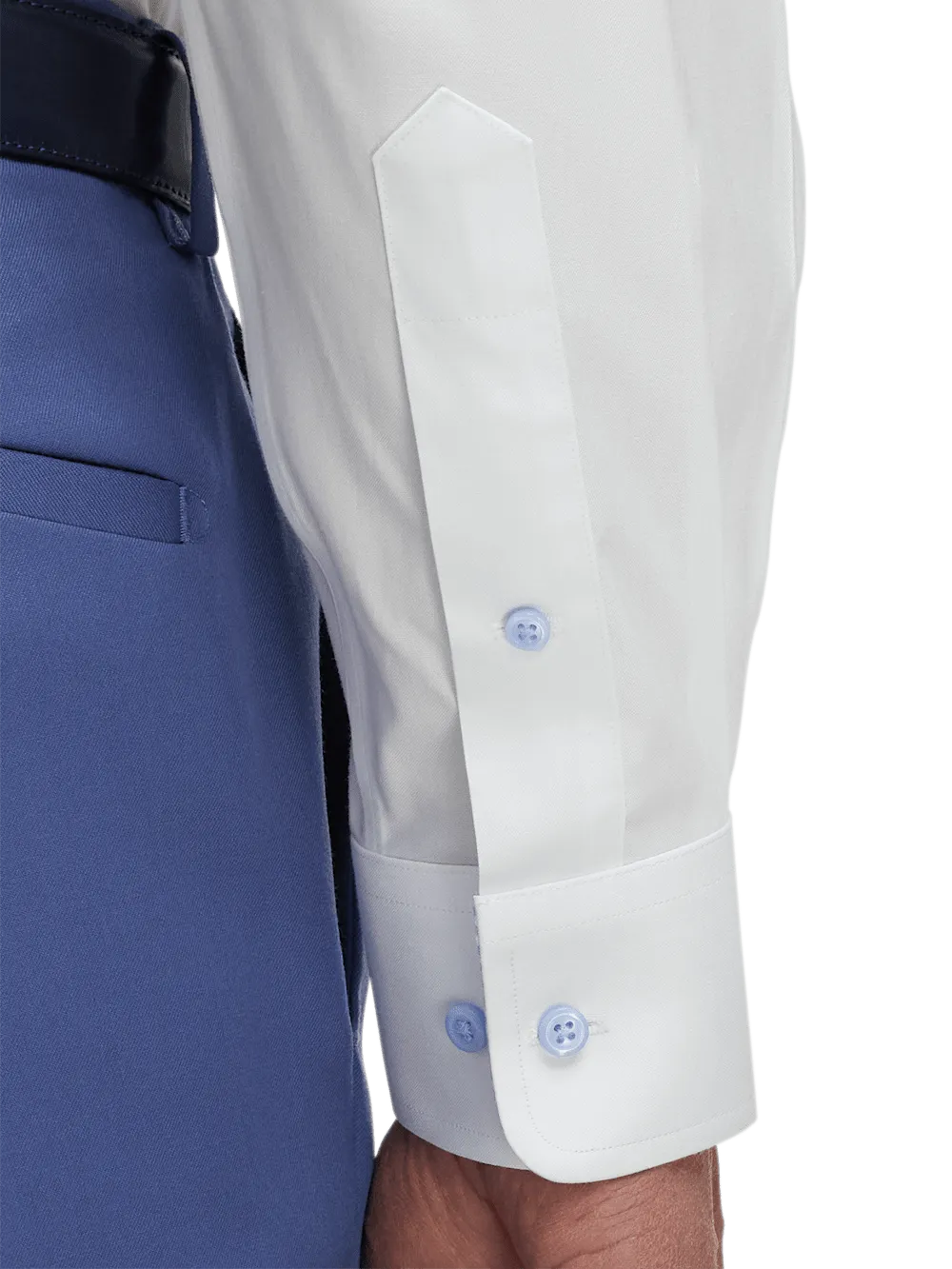 Comfort Stretch Non-Iron Solid Dress Shirt With Contrast Trim - White