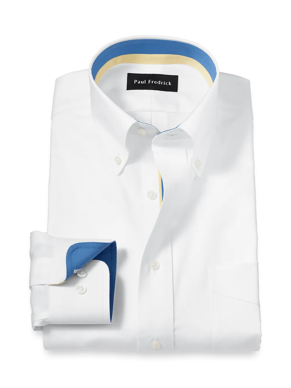 Comfort Stretch Non-Iron Solid Dress Shirt With Contrast Trim - White