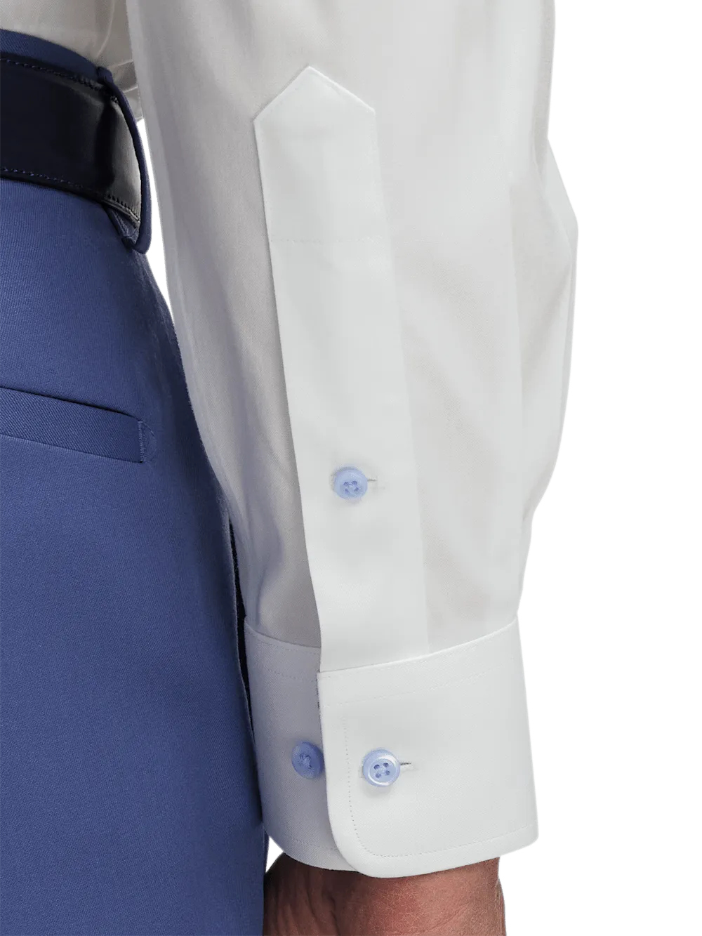 Comfort Stretch Non-Iron Solid Dress Shirt With Contrast Trim - White