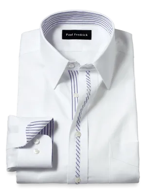 Comfort Stretch Non-Iron Solid Dress Shirt With Contrast Trim - White