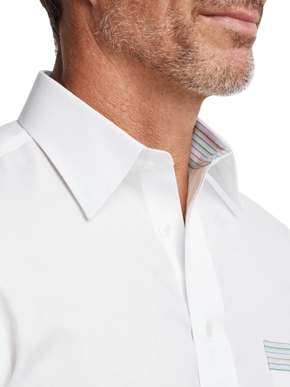 Comfort Stretch Non-Iron Solid Dress Shirt With Contrast Trim - White