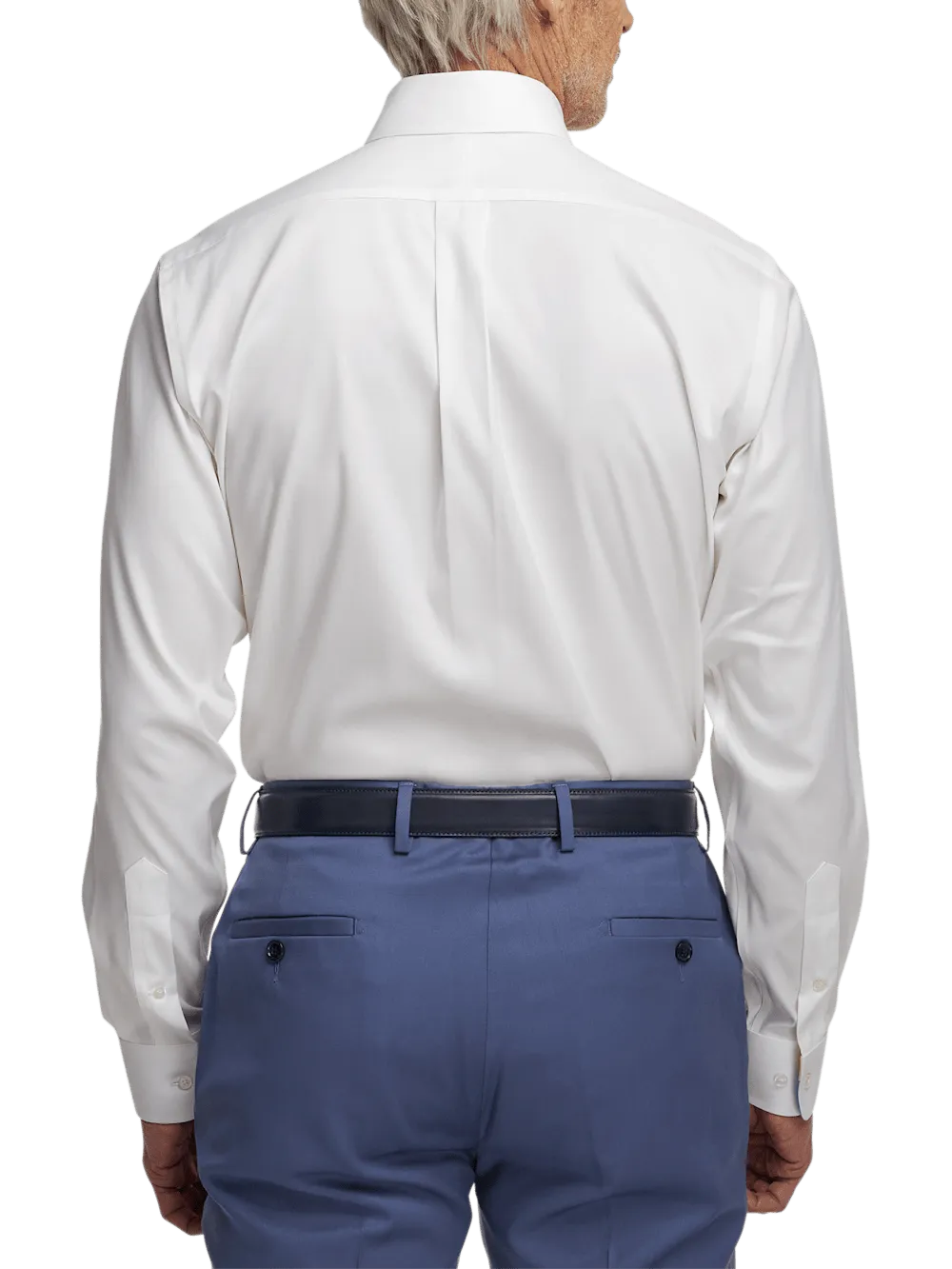Comfort Stretch Non-Iron Solid Dress Shirt With Contrast Trim - White