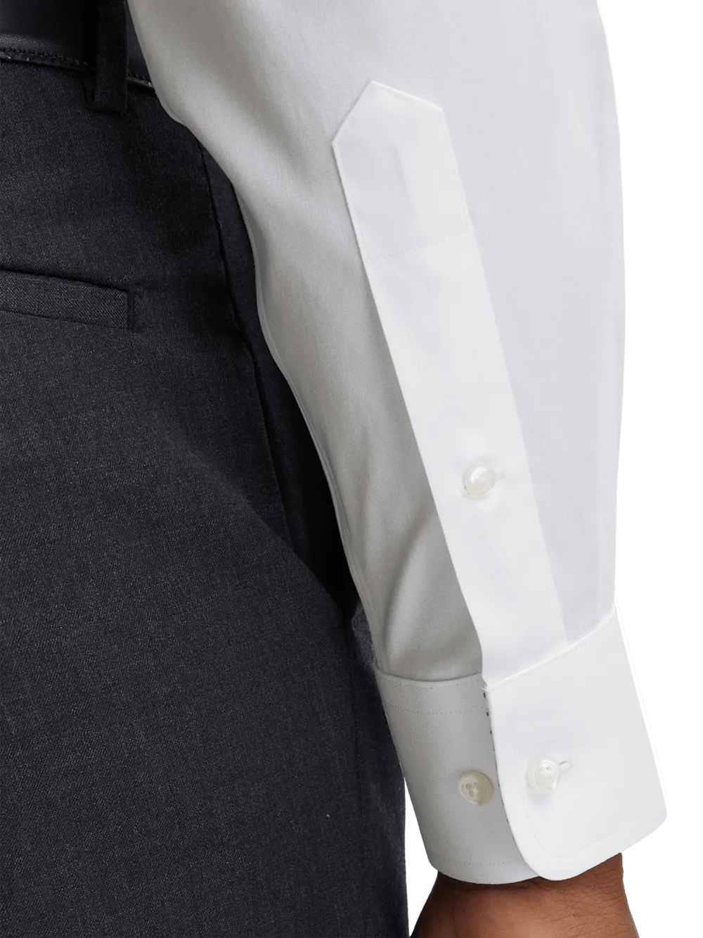 Comfort Stretch Non-Iron Solid Dress Shirt With Contrast Trim - White
