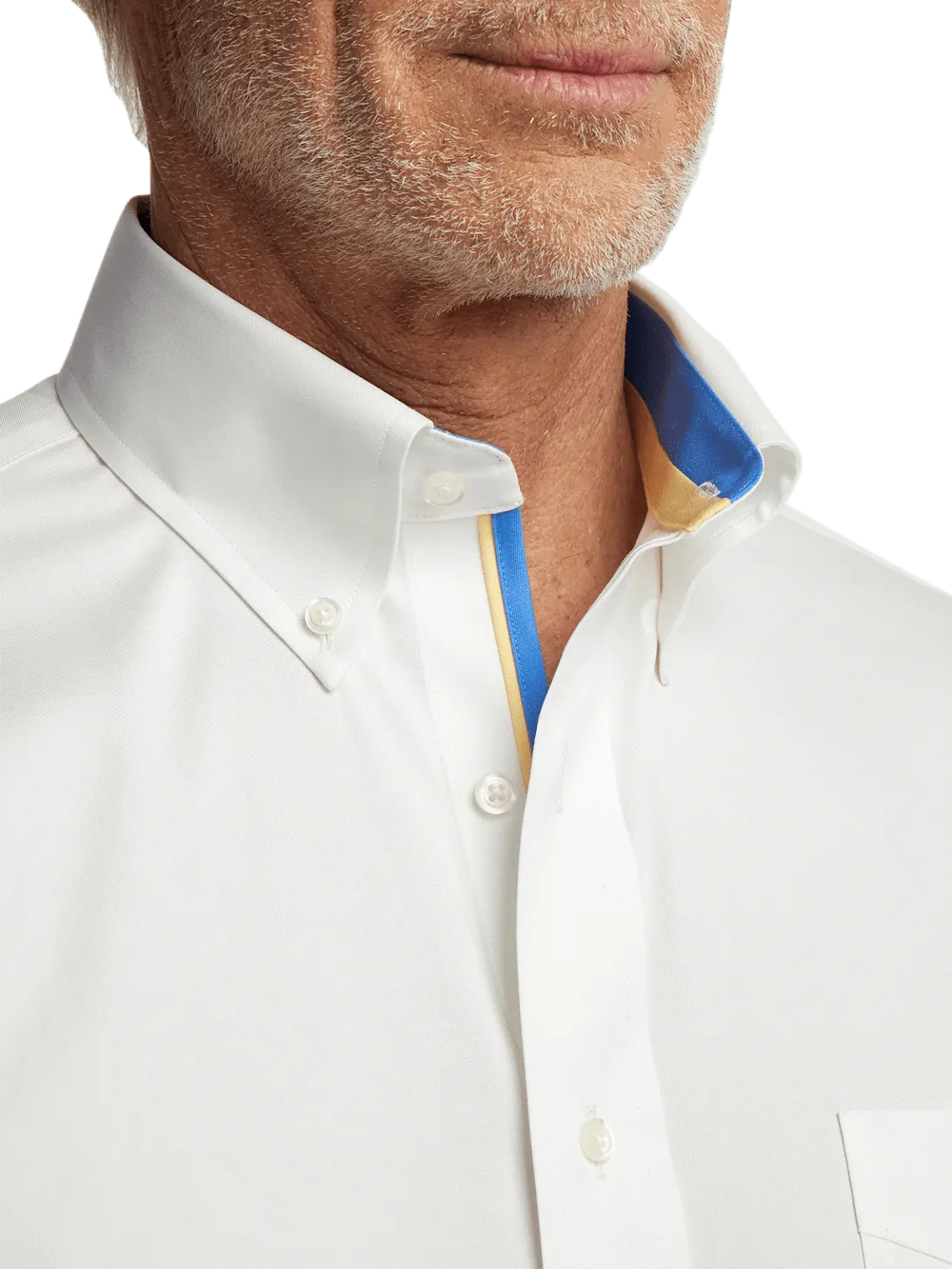 Comfort Stretch Non-Iron Solid Dress Shirt With Contrast Trim - White