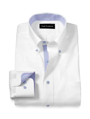 Comfort Stretch Non-Iron Solid Dress Shirt With Contrast Trim - White